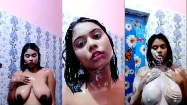 कामुक ढंग से नंगी नहाती गुब्बारों जैसे बड़े बड़े थनों वाली इंडियन लड़की
